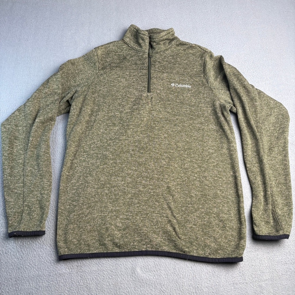 Columbia Mens Olive Green Marl Sweater Knit Quarter Zip Fleece Pullover Small